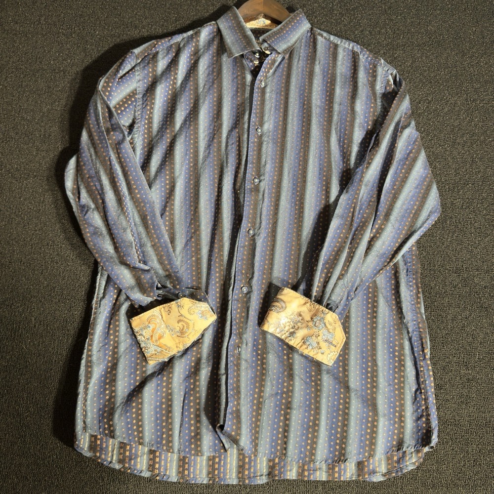 Luciano Visconti Black Men's Blue Dress Shirt Size Large Excellent Condition